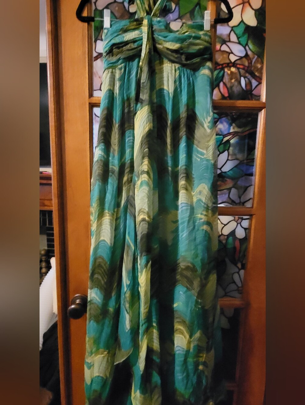 Worth Teal and Green Wave-Print Maxi Dress #26